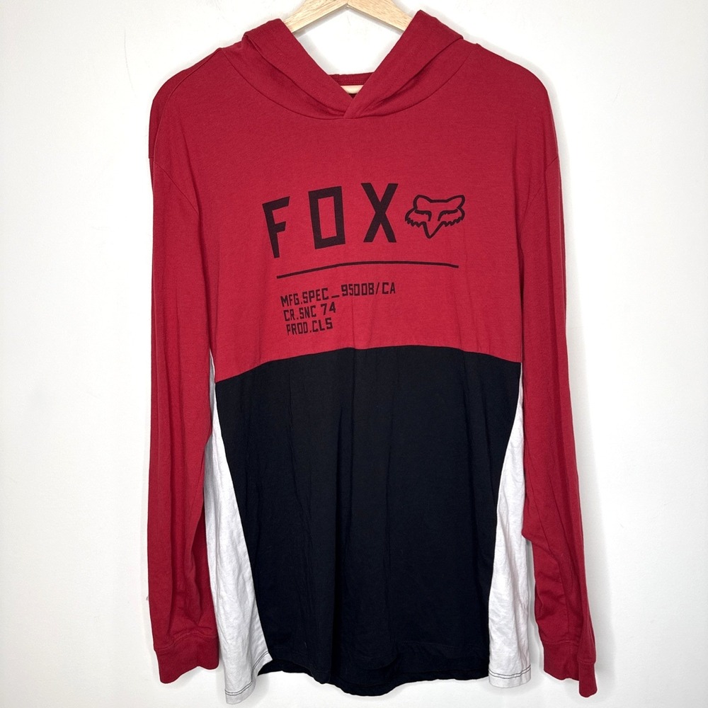Fox Racing Moto Hoodie Men's L Red Tri-color Logo Long Sleeve T-Shirt‎ Pullover